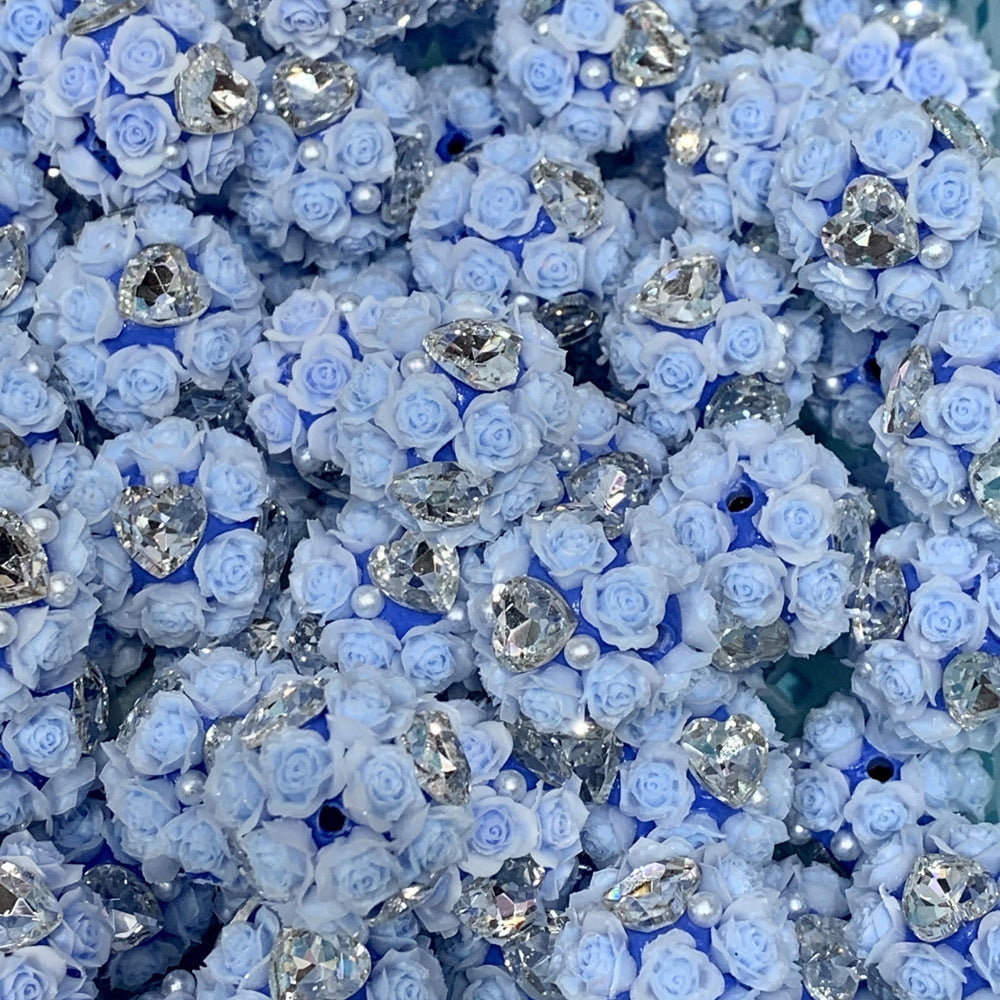 Wholesale  10pcs/pack Luminous four-sided love zircon rose ball can wear straight hole beads DIY mobile phone chain key chain bag chain accessories